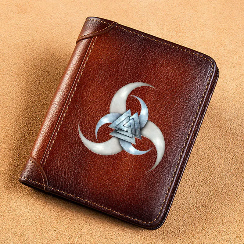 

2023 New Arrivals Viking Sign Cover Genuine Leather Men Wallets Short Card Holder Purse Trifold Men's Wallet BK3902