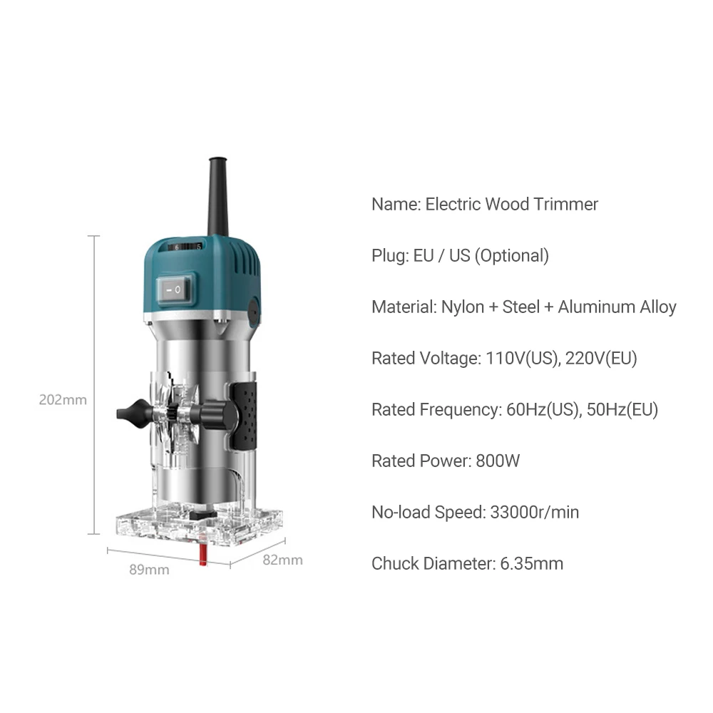 Compact Wood Router Tool Electric Hand Trimmer 6 Variable Speeds Woodworking Cutting Tool 33000RPM 15PCS Router Bits wood router