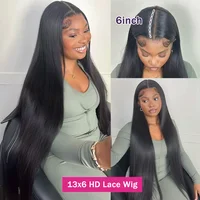 Perruques en cheveux humains lisses, 13x4 13x6, Lace Front Wigs pour femmes, brésiliennes, densité 200, sans colle, Lace Frontal Wigs, noir naturel 4
