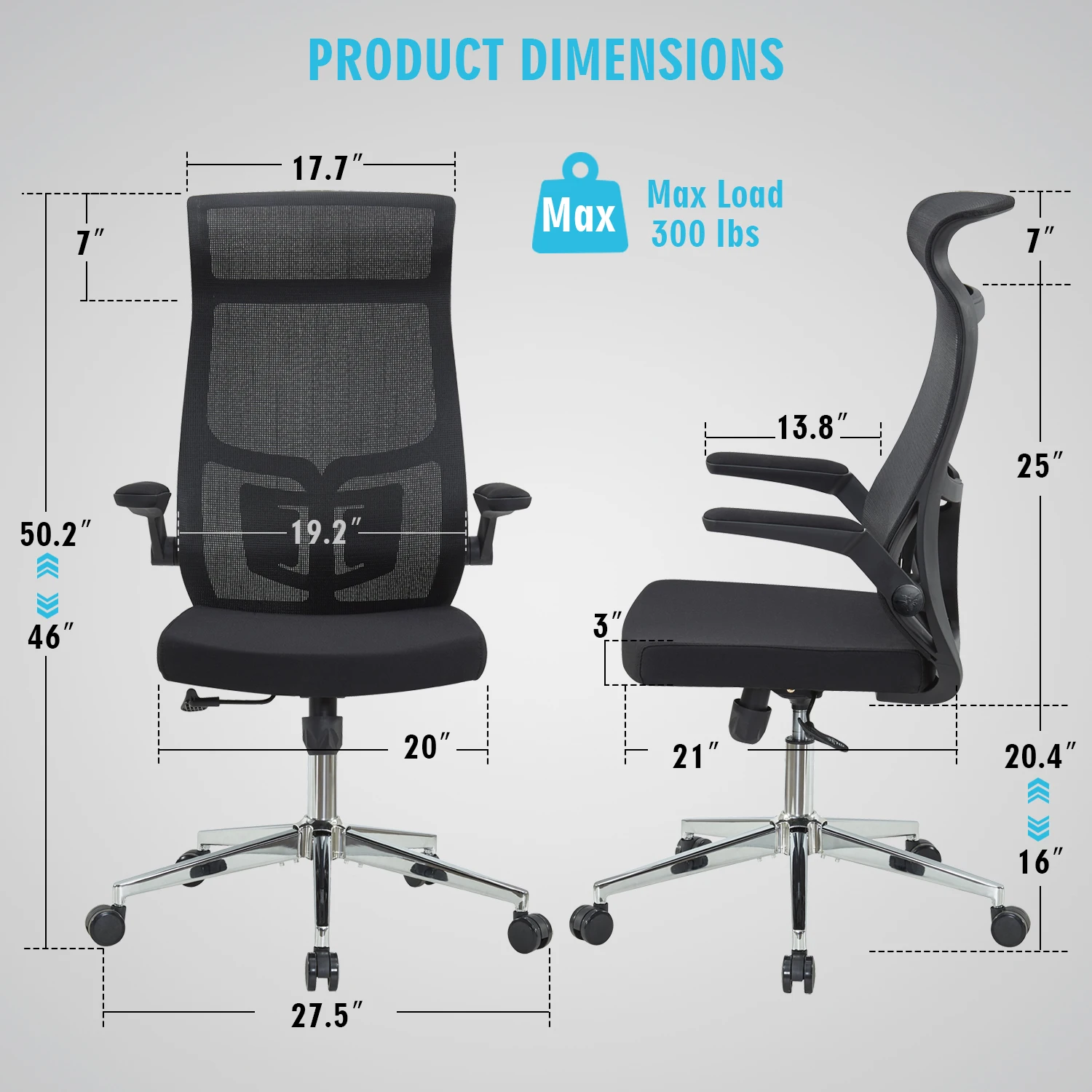 Ergonomic Home Office Chair, High Back Desk Chair - Fixed Headrest with Flip-Up Arms, Tilt Function, Lumbar Support and PU Wheel 4