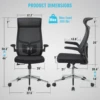 Ergonomic Home Office Chair, High Back Desk Chair - Fixed Headrest with Flip-Up Arms, Tilt Function, Lumbar Support and PU Wheel 4