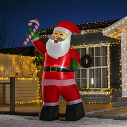 Oxford Giant LED Lighted Christmas Inflatable Santa Claus With Candy Cane Outdoor Garden New Year Decoration Christmas Figure