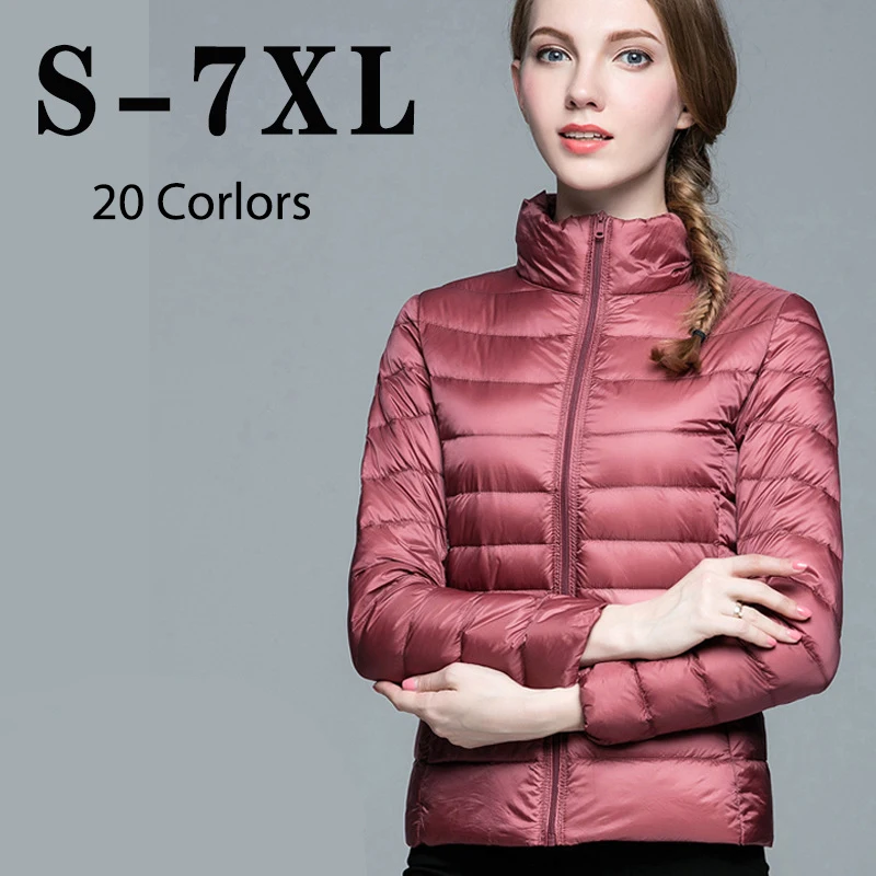 

2023 New Winter Duck Down Jacket Female Thin Short Stand Collar Puffer Coat 5XL 6XL 7XL Winter Coats For Women Down Jacket