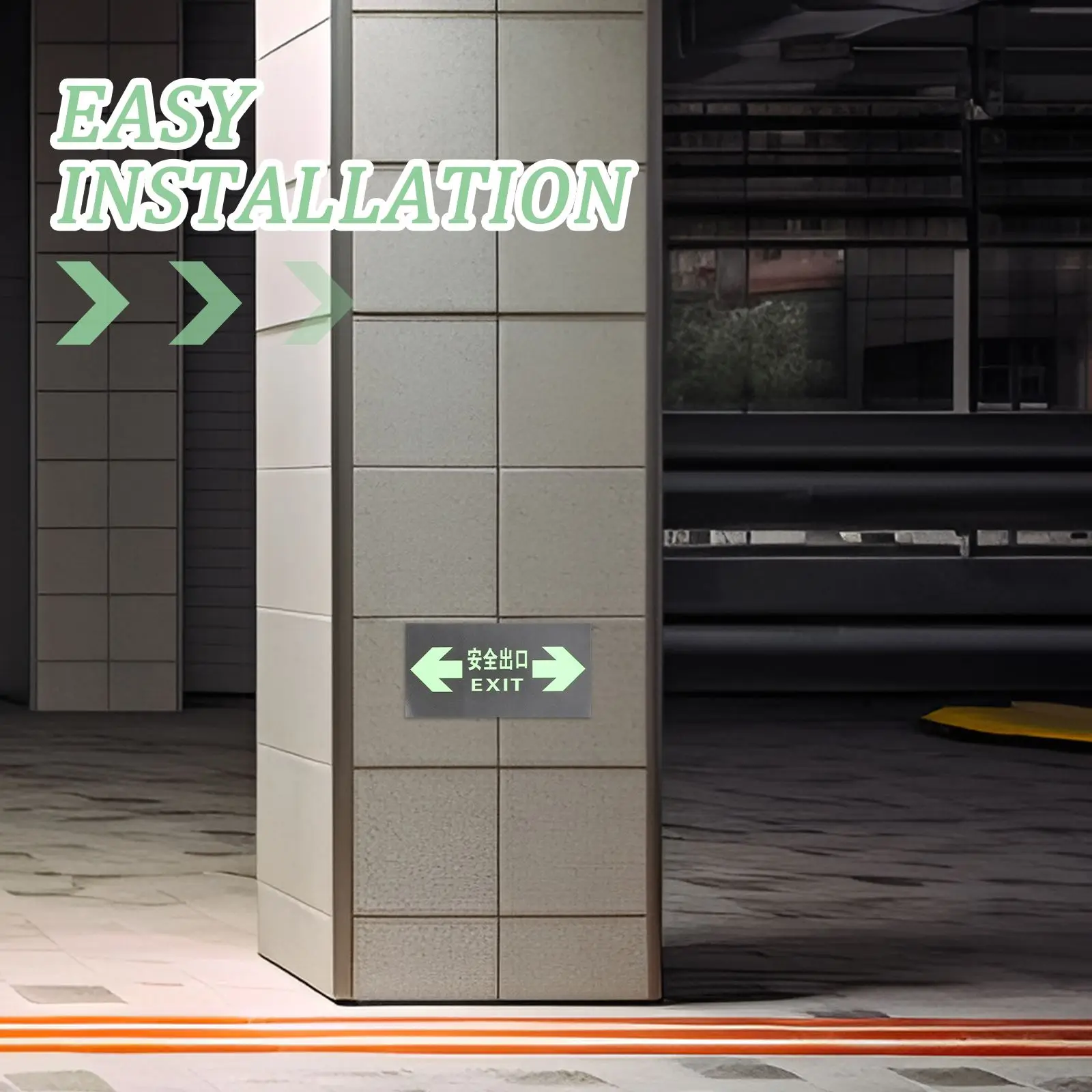 10pcs PVC Luminous Safety Exit Sign Sticker Fire Luminous Safety Exit Floor Sticker Self-Luminous Sign Stickers