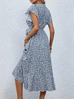 Plus Size 1XL-5XL Women's V-Neck Floral Print Dress Breathable Summer Casual Elegant Dress Sophisticated Style Long Beach Dress - Image 2