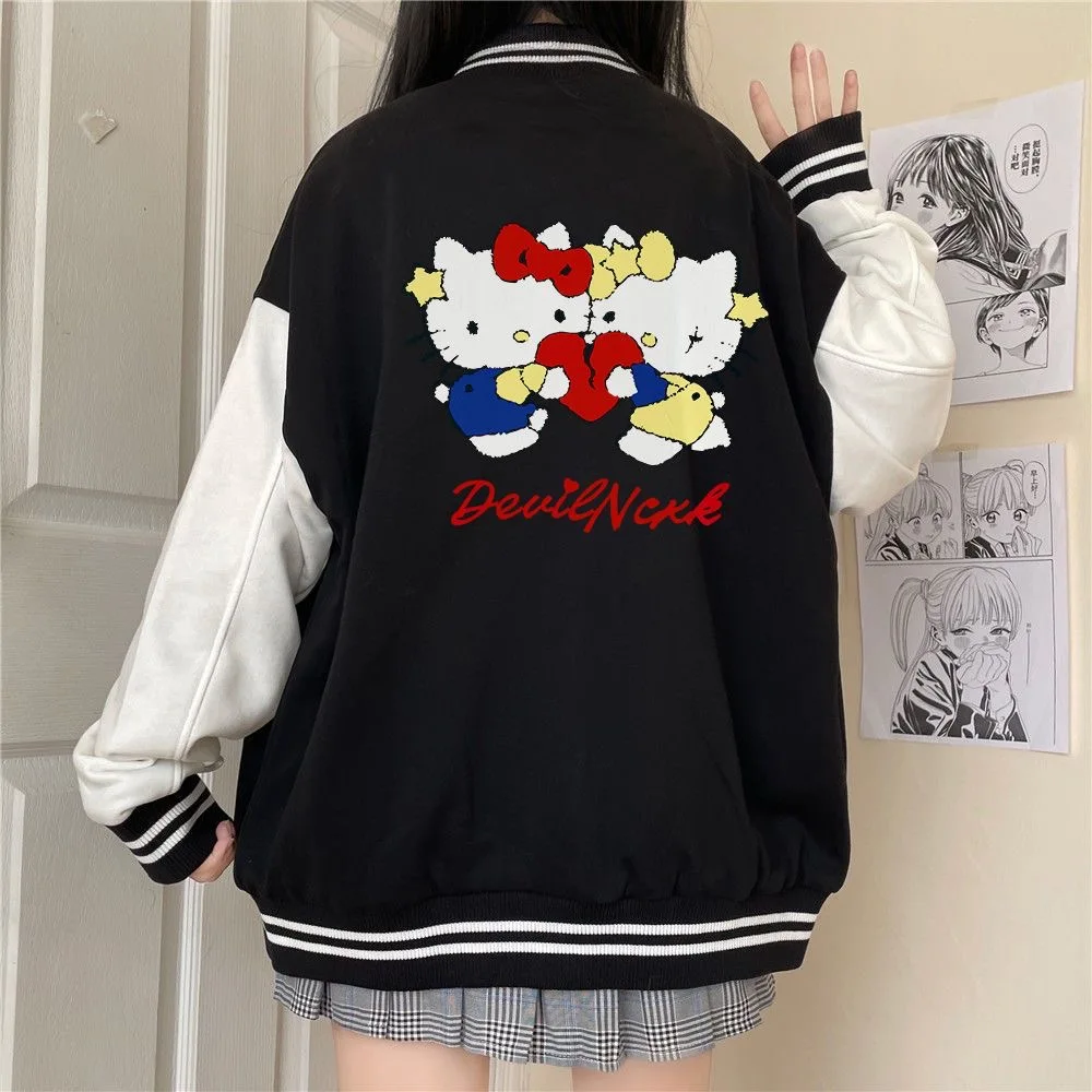 HelloKitty Jacket Coat Black Street Fan Biker Uniform Baseball Uniform coats  new