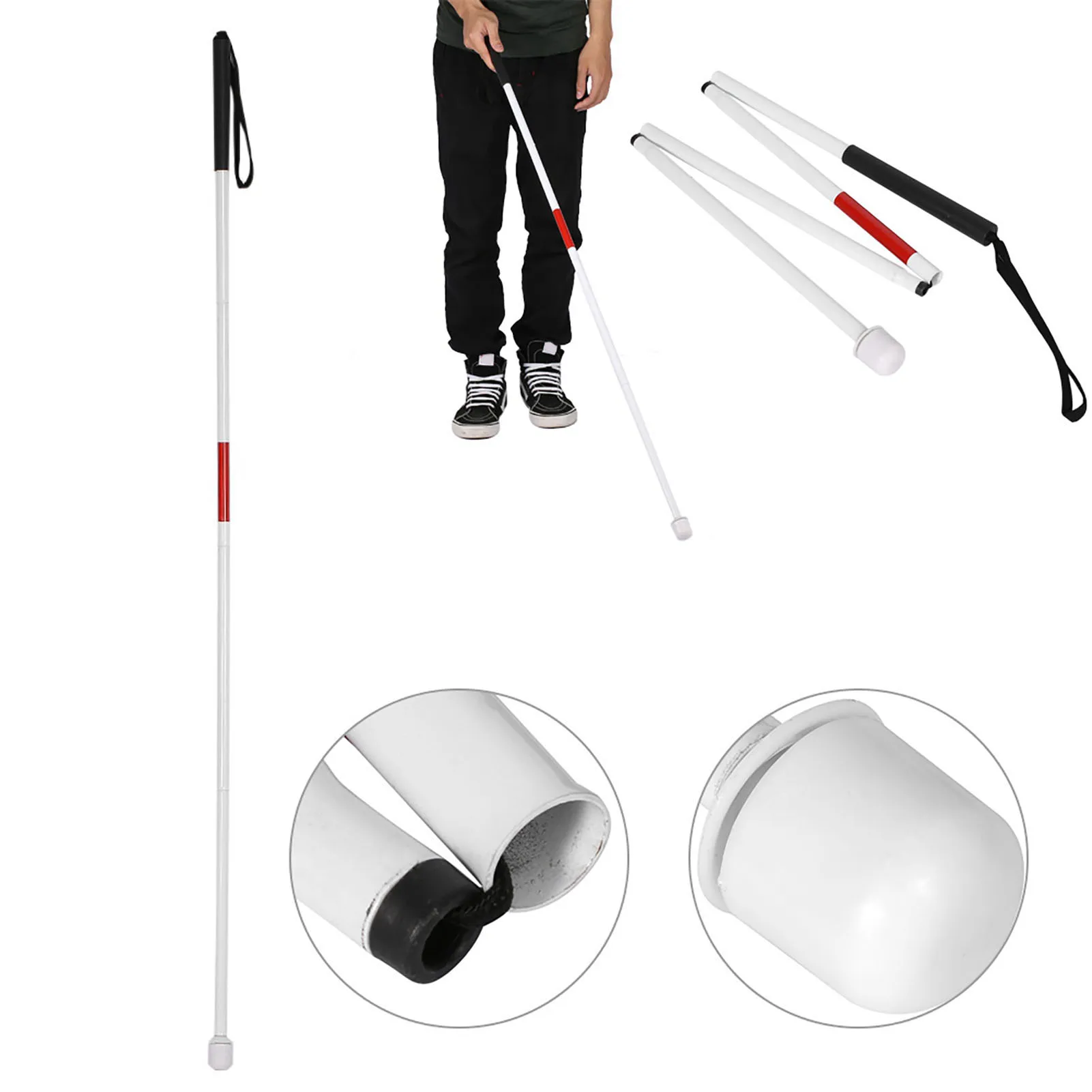 Walking Cane 127cm 4-Sections Aluminum Alloy Folding Cane Walking Stick with Rolling Tip For The Blind Guide Stick Guide Rod