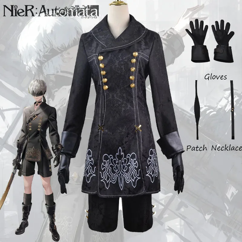 YoRha No.9 코스프레 코스튬 게임, NieR: 오토마타 블랙 의상, 아이 마스크, 크리스마스 할로윈 파티, 역할 놀이 유니폼, 남녀공용