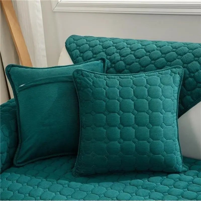 Solid Color Black Universal Non-slip Sectional Sofa Cover Super Soft Corduroy Plush Quilted Sofa Towel L Shape Corner Cover 3