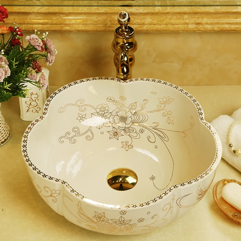 Europe style chinese Jingdezhen Art Counter Top ceramic vitreous china wash basin bathroom sinks