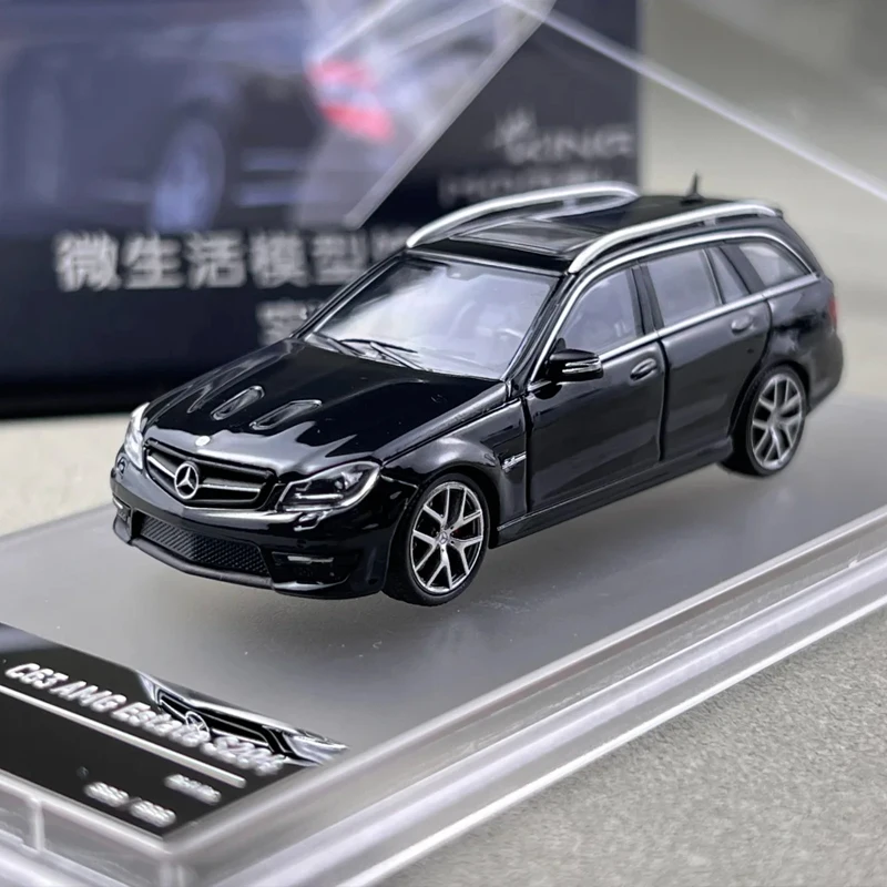 킹 모델 1:64 벤츠 C63 AMG S204 에스테이트 블랙 실버 합금 다이캐스트 자동차 W204 왜건 핫 스테이션 왜건 크리스마스 선물 자동차 문화