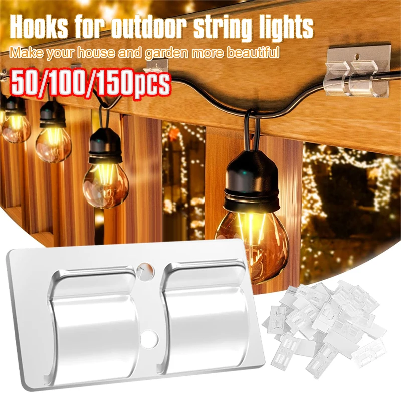 50/100/200Pcs Hooks Adhesive for Outdoor String Light Clips Wall Cable Cord  Organizer Heavy Duty Cable Clips Holder Accessories