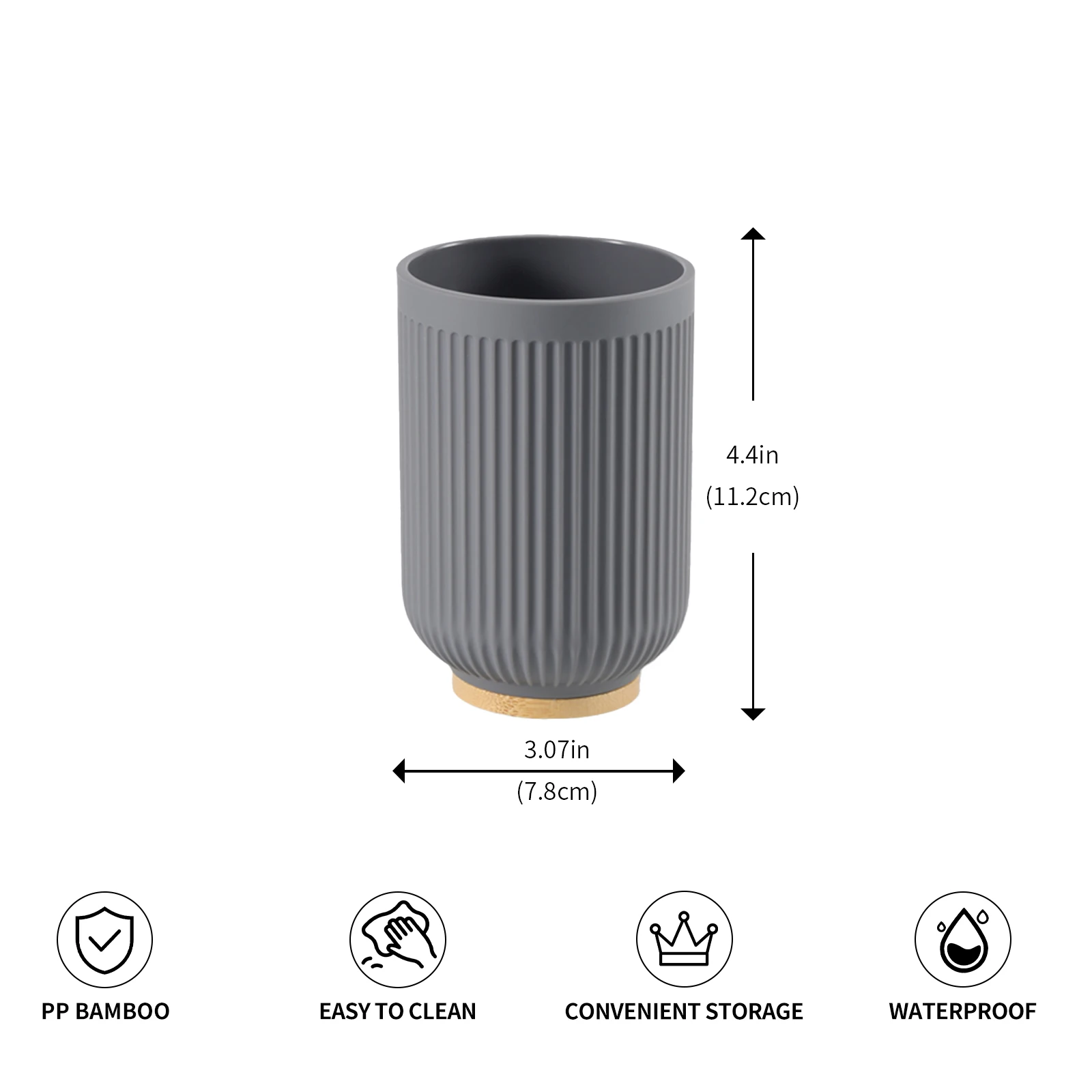 Copos para enxaguante bucal listrados em 5 cores com base de bambu, copos de ABS, porta-escova de dentes, estilo leve e luxuoso, organizador de banheiro._voghion.com