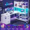 L Shaped Computer Desk, 58'' Office Desk with 3 Drawers and Bookshelf, L Shaped Corner Desk with Storage Shelves and LED Light 4