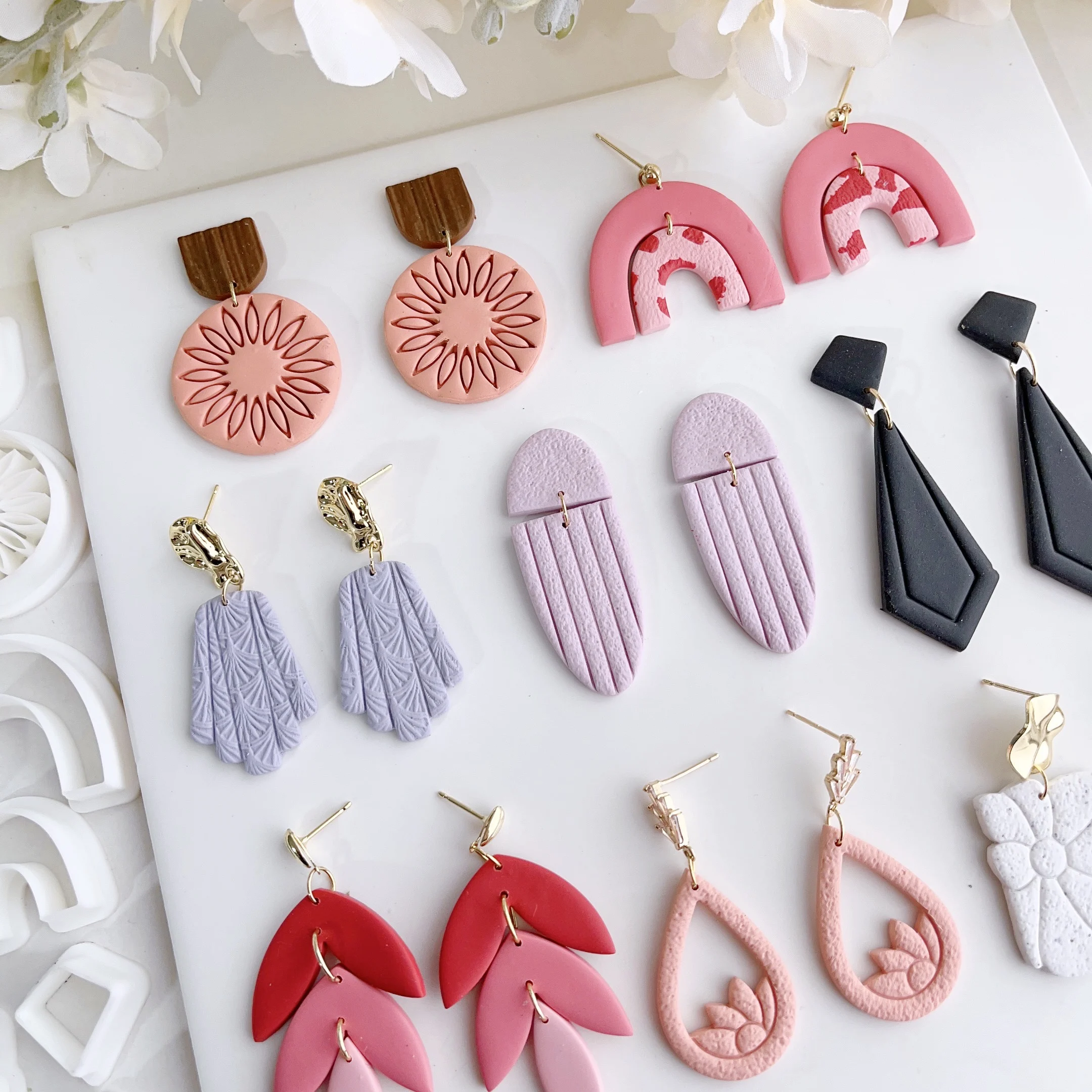 Soft Pottery Earrings Polymer Clay Mold Irregular Geometric Shape/Lotus Flower Clay Cutter DIY Jewelry Pendant Pottery Tools