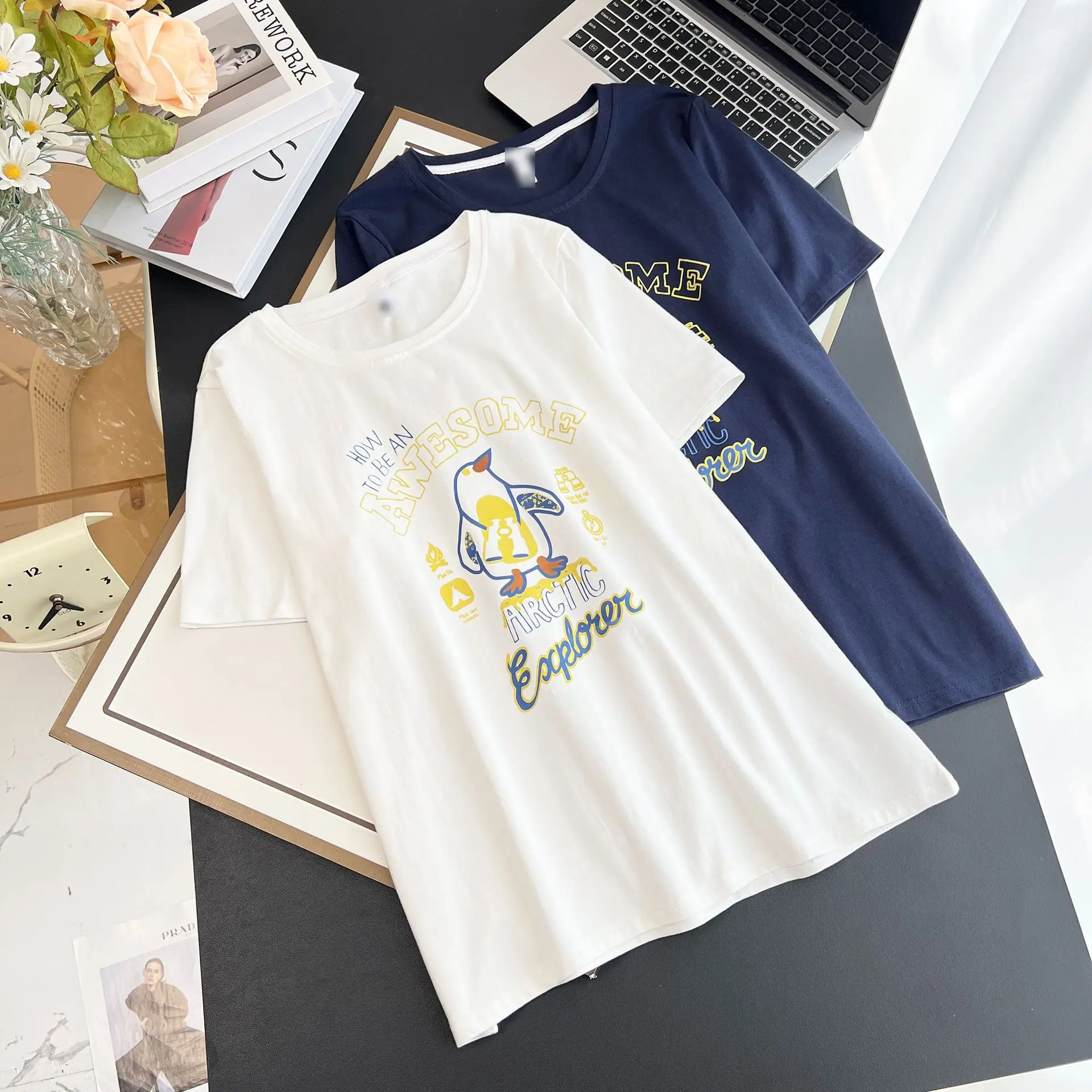 100kg Summer Top New Stylish And Youthful Penguin Short Sleeve Plus Size Women's Casual round-neck T-shirt 6245