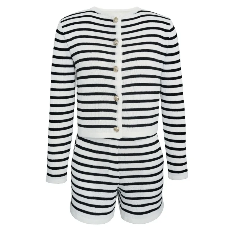 Knitted Shorts 2 Piece Sets Womens Outfits Casual Loose Cardigan Sweater Woman Winter Street High Waist Short Suits Women