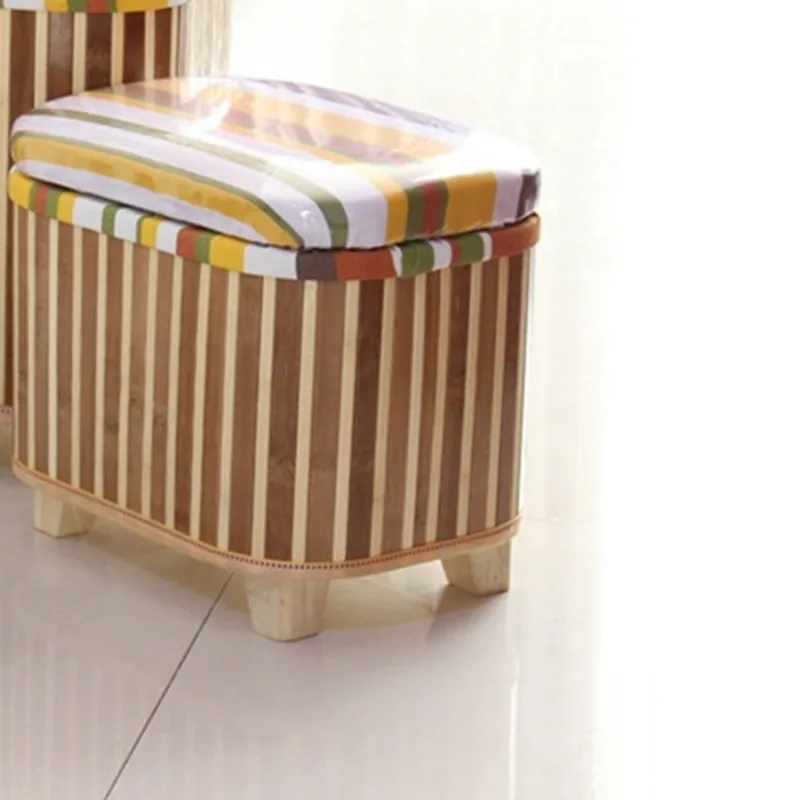 Bamboo Woven Storage Stool and Multi-Functional Wooden Bench