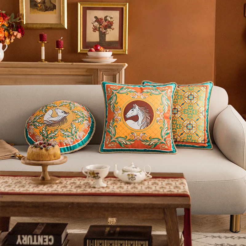 

Vintage Pillowcase Bohemian Tufted Round Lumbar Pillowcase Embroidered Geometric Floral Pompom Tassels Throw Cushion Cover