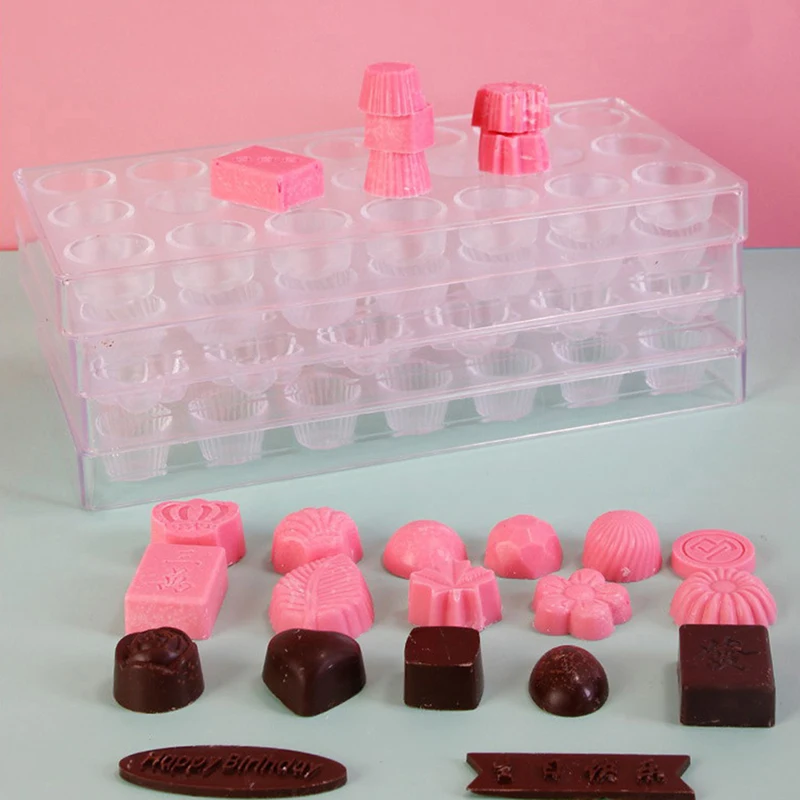 

3D Chocolate Bar Mold Forms Heart Polycarbonate Mould Tray Plastic Baking Pastry Tool Moldes Para Chocolate Candy Mould 17style