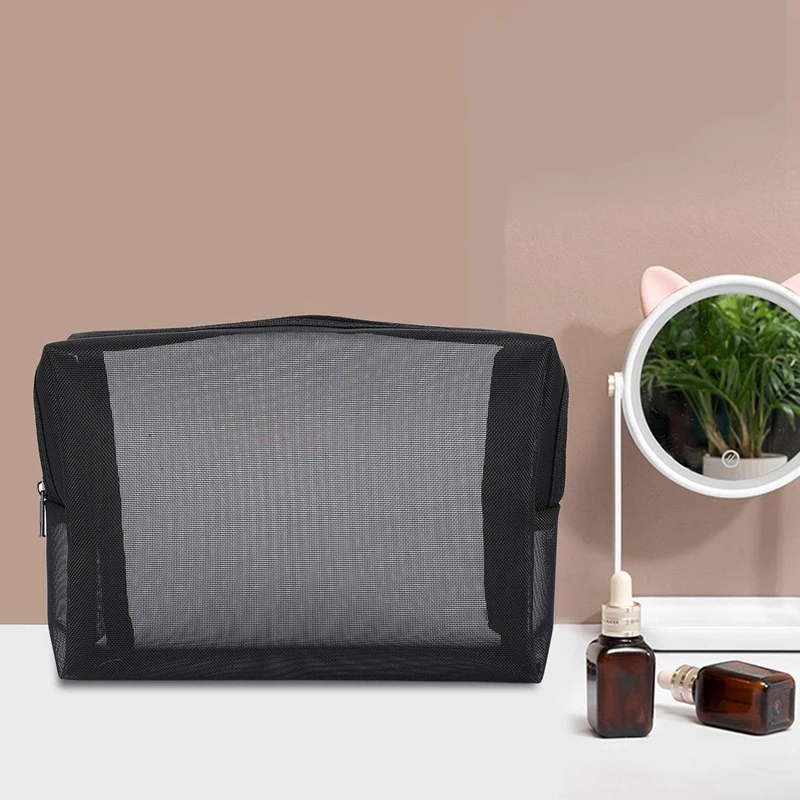 

Black Mesh Makeup Bag See Through Zipper Pouch Travel Cosmetic And Toiletries Organizer Bags Pack Of 12(S,M,L)
