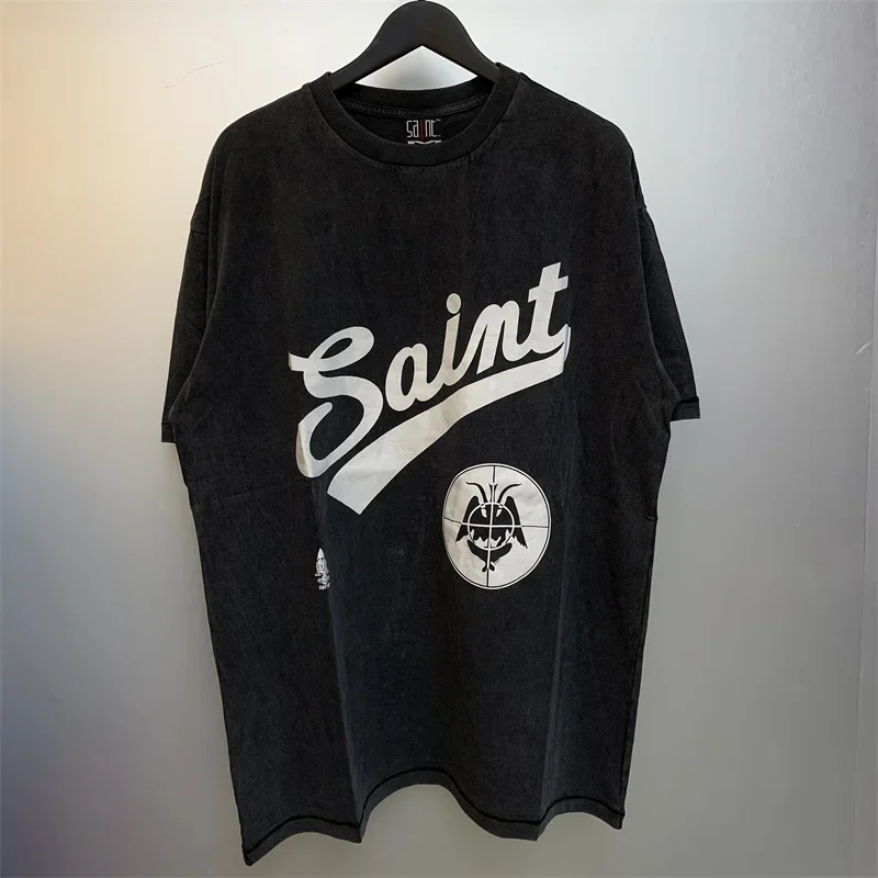 

Винтажная Черная Футболка SAINT Vintage с принтом в виде букв для тяжелой промышленности