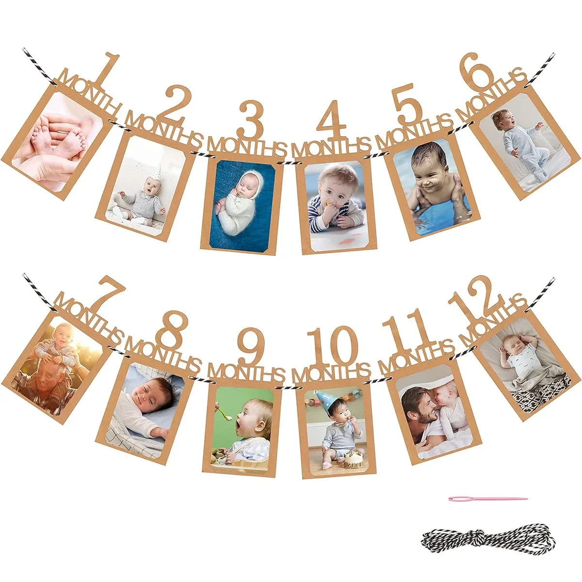 

Baby From 1 To 12 Months Photo Commemorative Frame Banner 1 year Old Photo Garlands Happy One Year 1st Birthday Decor Banner