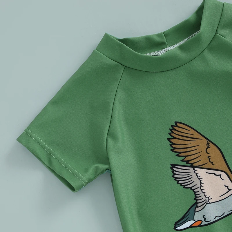 Toddler Baby Boys Rash Guard Swimsuit Set Shark/Duck Print Short Sleeve Round Neck Tops with Shorts and Swim Hat 3 Pcs Set kids swimsuits boys swim shorts