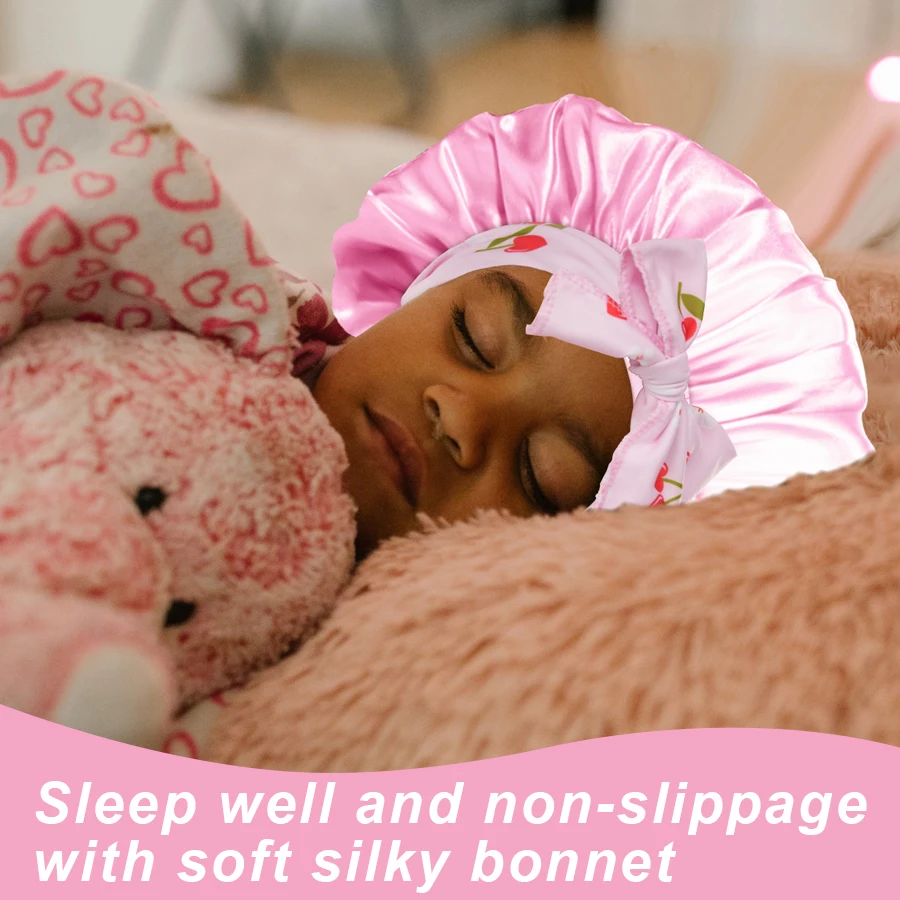 Baby Sleep Cap with Band Bow Tie Silk Kids Shower Night Sleep Hat Beanies Satin Bonnet Nightcap for Child Boy Girls