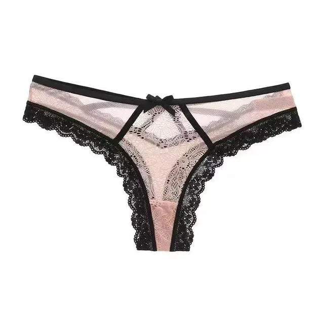 String Sexy brodé de fleurs pour femmes, sous-vêtement Transparent en dentelle épicée pour filles, culotte fine ajourée d'été, slip à nœud 1