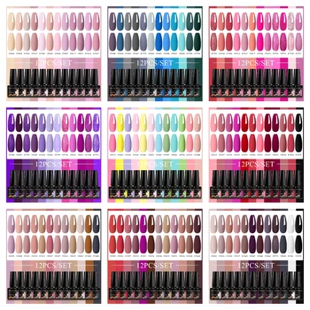 12pc MEET ACROSS Nail Gel Polish Set All-Season Nails Manicure Varnishes Kit Semi Permanent UV/LED Nail Art Gel for Home Salon 1