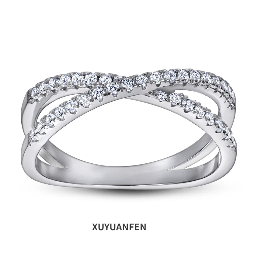 

XUYUANFEN Jewelry Letter S925 Sterling Silver Ring Women's Fashion European and American Double Row Diamond Zircon Accessories
