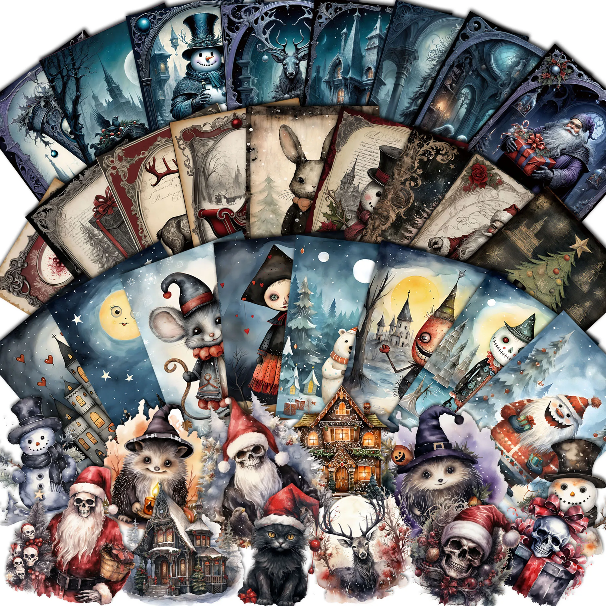JAIIMAN52pieces(card+sticker) Gothic Christmas DIY Decorative Thick Card Set,Perfect for Scrapbooking Supplies,Junk Journal Kits