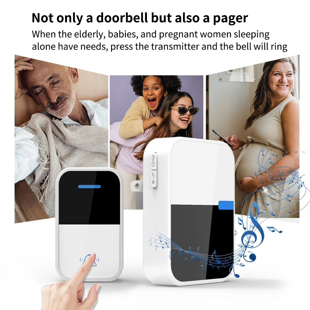 Wireless Doorbell Outdoor Wireless Doorbell Waterproof Push Button No Baterry Required Self-powered Acrylic Panel 38 Songs Ring Door Bell
