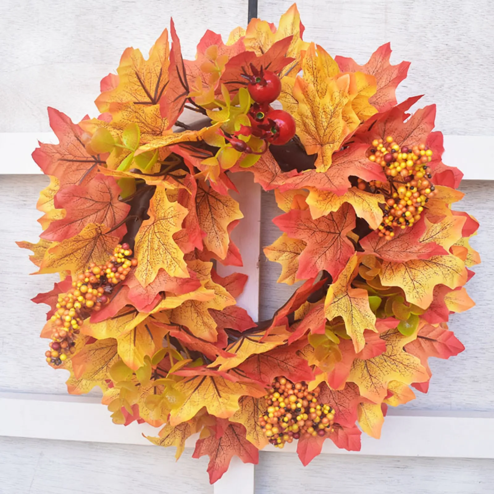 

Осенний венок для входной двери, Осенний декор, Искусственный Кленовый лист, венок, урожай, Декор, подвесное украшение для окна, праздничный домашний декор