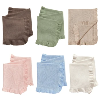 Coperta per neonato in cotone lavorato a maglia, fascia per neonato, asciugamano avvolgente con decorazioni a volant, biancheria