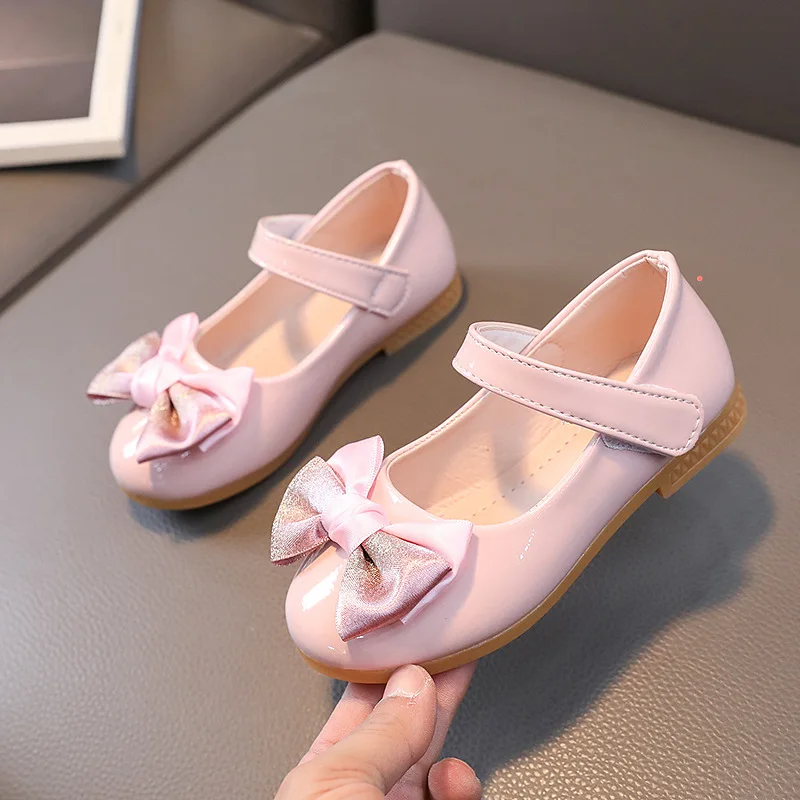 

Girl Glossy Leather Shoes Spring Autumn Princess Cute Bow Black Children Rubber Soft Soled Kids Toddler Performance Single Shoes