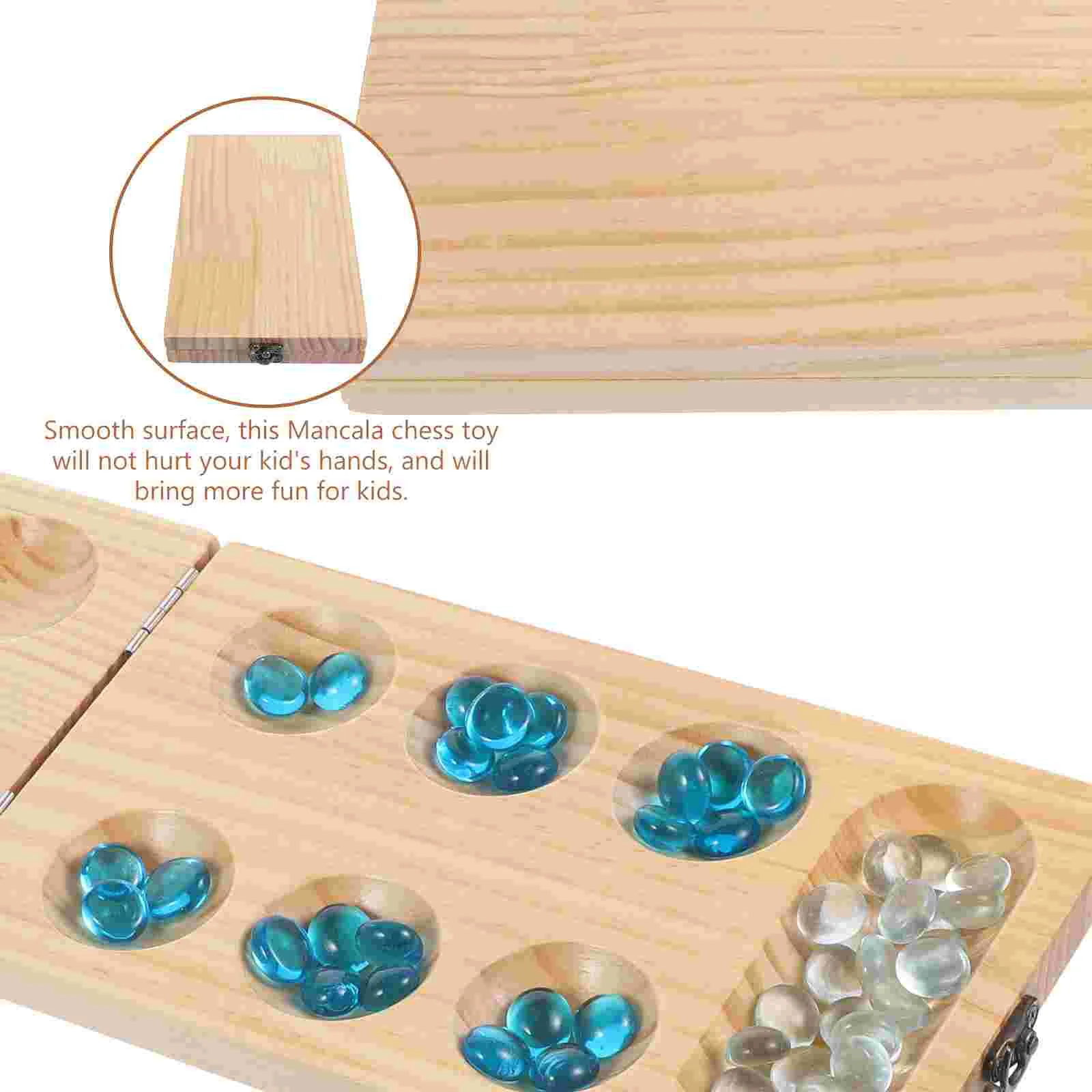 Foldable Wooden Mancala Gemstone Chess Toy Educational Pine Wood Beads Board Game Stones Training Chess Games Entertainment