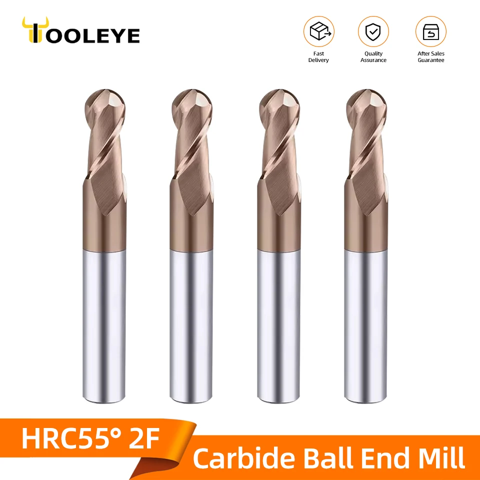 Milling Cutter Tooleye HRC55 Ball Nose End Mill Carbide Milling Cutter Router Bit for Metalworking CNC Lathe Tools Tungsten Steel Metal Cutter