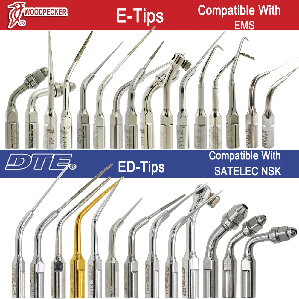 Original  Woodpecker DTE Dental Ultrasonic Scaler Tips Endodontics Scaling Tips Dentistry Tools Medical Fit EMS SATELEC NSK