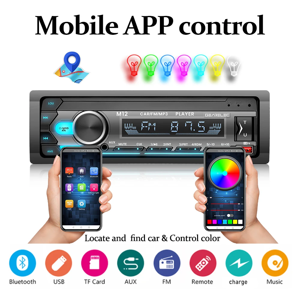 Gearelec 1 din Bluetooth Stereo MP3 Player Car Radio Audio FM Aux Input Receiver  12V SD TF USB Multimedia Autoradio Player