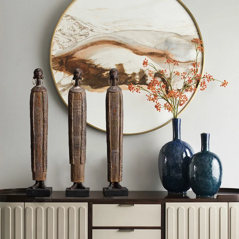 14.2 inch African Tribeswoman Figurine Rustic Tribal Woman Ornament Rural Girl Decoration Archaic Polyresin Decorative Articles