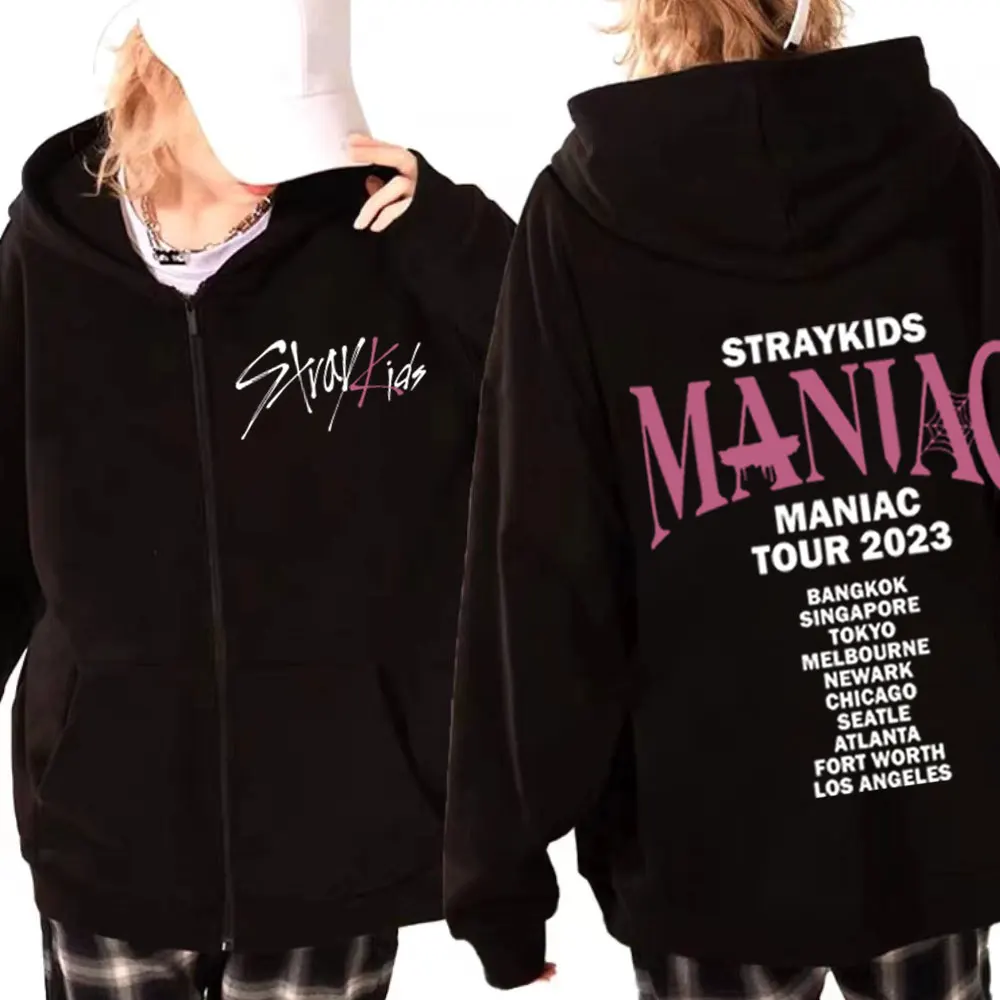 

Korean Boy Band Stray Kids Zipper Hoodies 2023 Music Album Maniac Tour Print Zip Pullovers Men's Women Trend Fashion Sweatshirts
