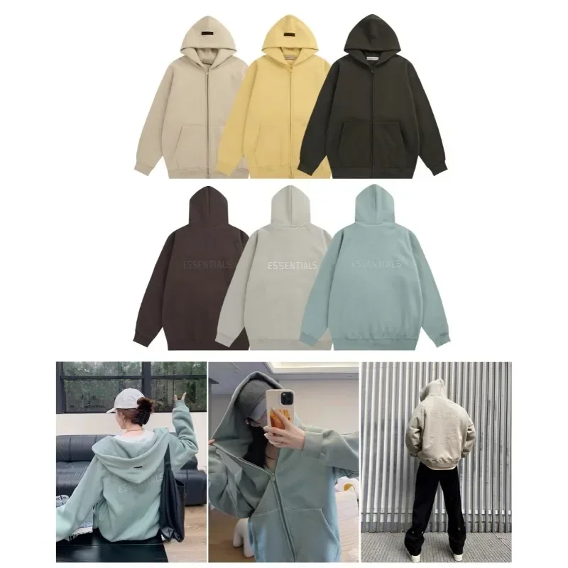 

ESSENTIALS Trendy Brand Double Zipper Hooded Sweater High Street Loose Fitting Hoodies Couple Long Sleeves