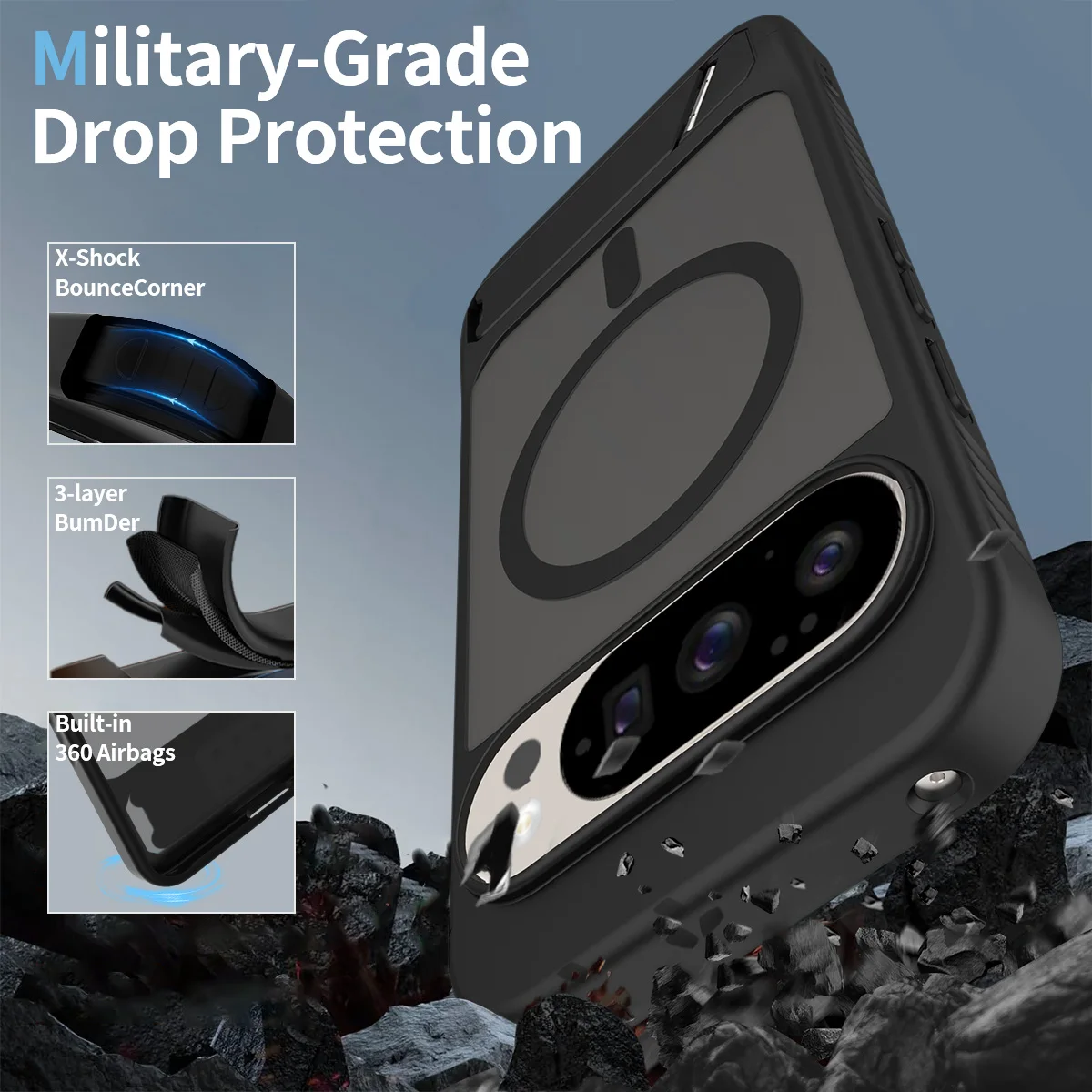 Magsafe Armor Shockproof Matte Phone Case with Magnetic Wireless Charging Stand