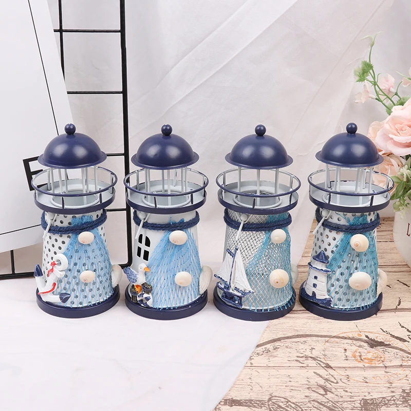 Candle Holders Mediterranean Tower Candle Holder Lighthouse Iron Candlestick Table home Holiday Wedding Party Desktop Decor Metal Candle Holder