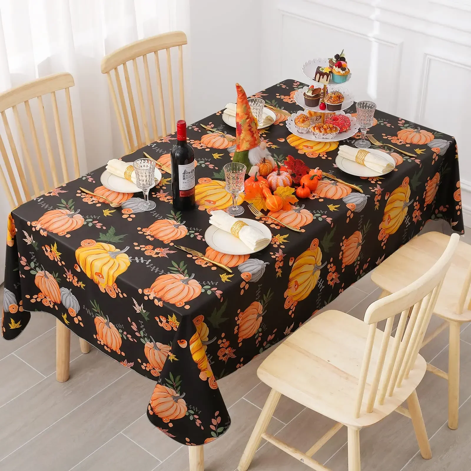 

Classic Pumpkin Print Halloween Rectangular Table Stain Resistant Tablecloth Holiday Party Dinner Party Decoration Cloth