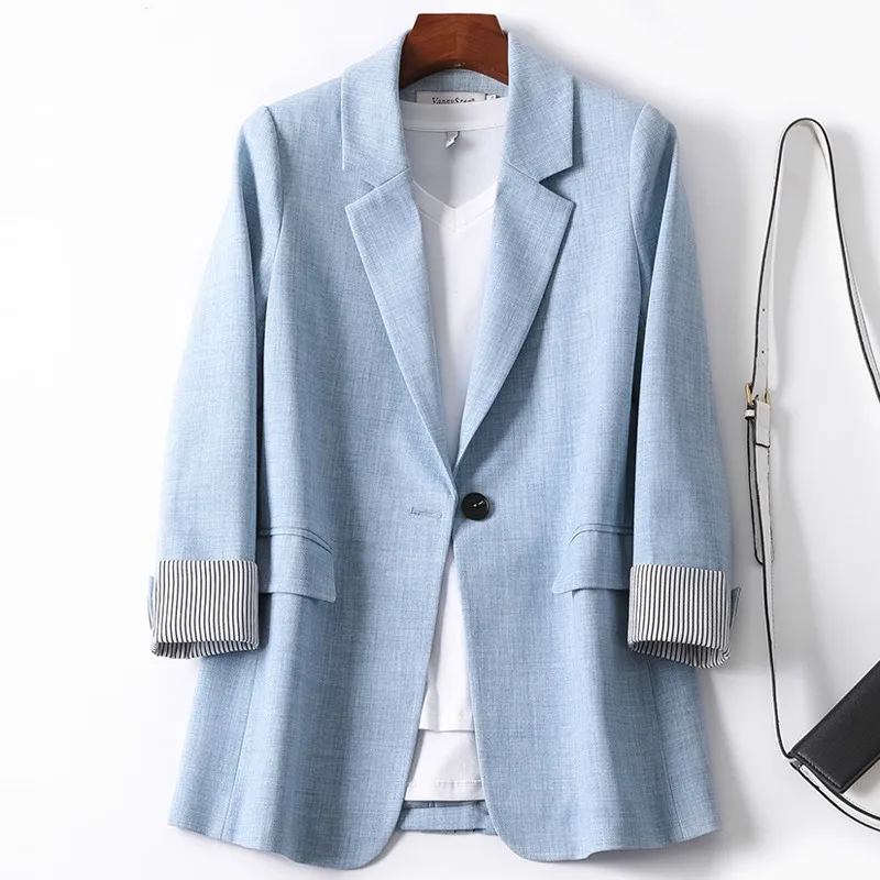 Women Blazer Korean Chic Spring Lady Elegant Coats Single Button Outwear Long Sleeve Plaid Suits Women Office Blazer Jacket 2023