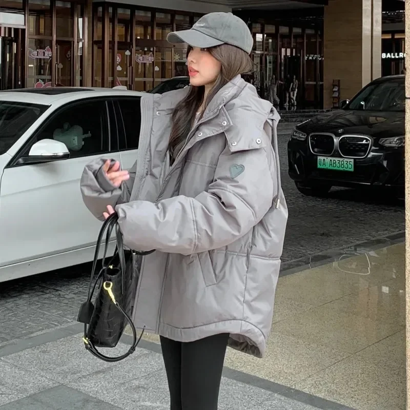

Women Down Cotton Jacket Casual Hooded Coat Winter Puffer Thick Warm Female Parkas Zipper Padded Thickening Outwear