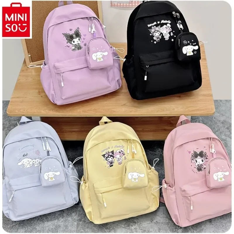 MINISO Fashion Cartoon Anime Kuromi Large Capacity Backpack Student Nylon Material Lightweight Sweet Versatile Travel Book Bag